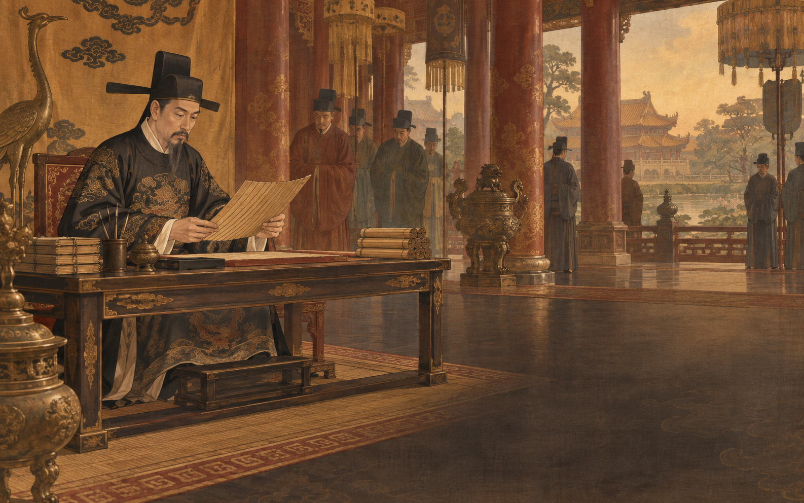 Minh họa AI phục dựng không gian triều chính thời Lý